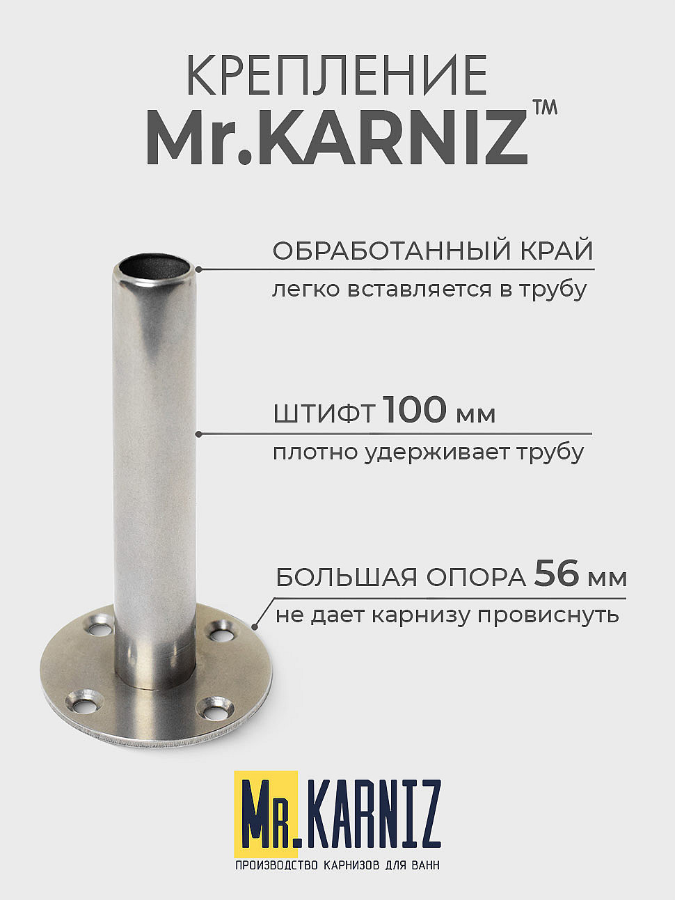 Карниз для душа Угловой Полукруглый 110х110 Усиленный 25 мм фото 5